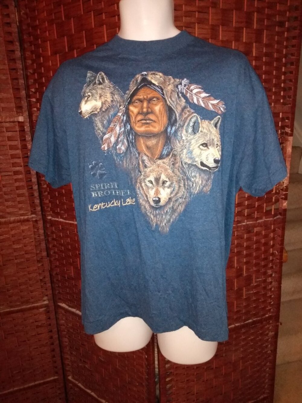 Vintage Native American Wolf Print T Shirt Single Stitch Spirit Brother XL 90s